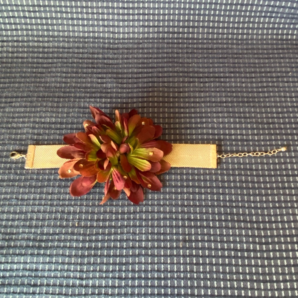 Burgundy Corsage on Goldtone Bracelet